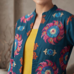 Women blue   Embroidered cord  Set with Palazzo  & Matching Dupatta – Traditional Festive Ethnic Wear