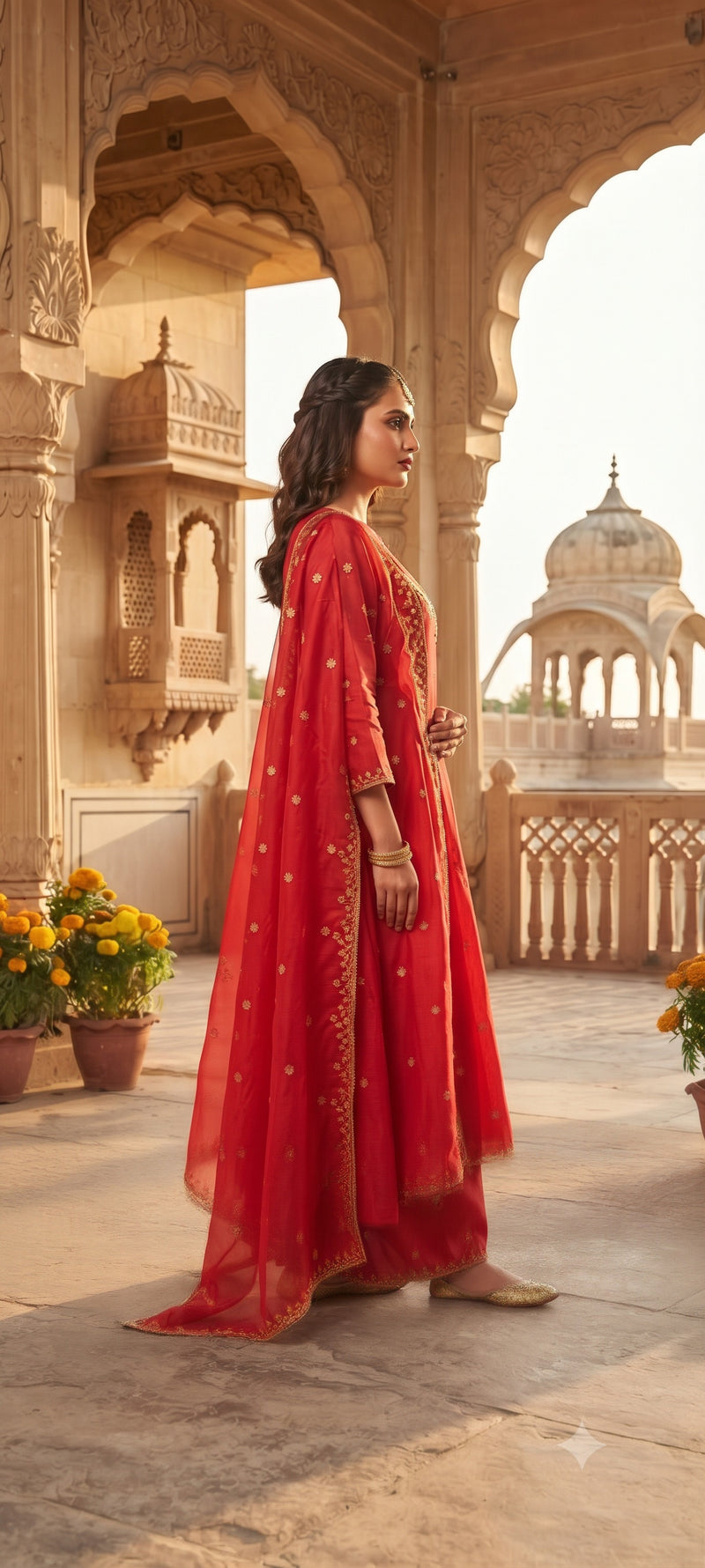 Women Ethnic Motifs Embroidered Regular Pure Silk Kurta with Palazzos & With Dupatta