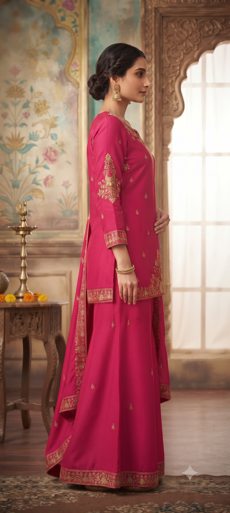 Women Ethnic Motifs Embroidered Regular Kurta with Palazzos & With Dupatta