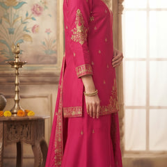 Women Ethnic Motifs Embroidered Regular Kurta with Palazzos & With Dupatta