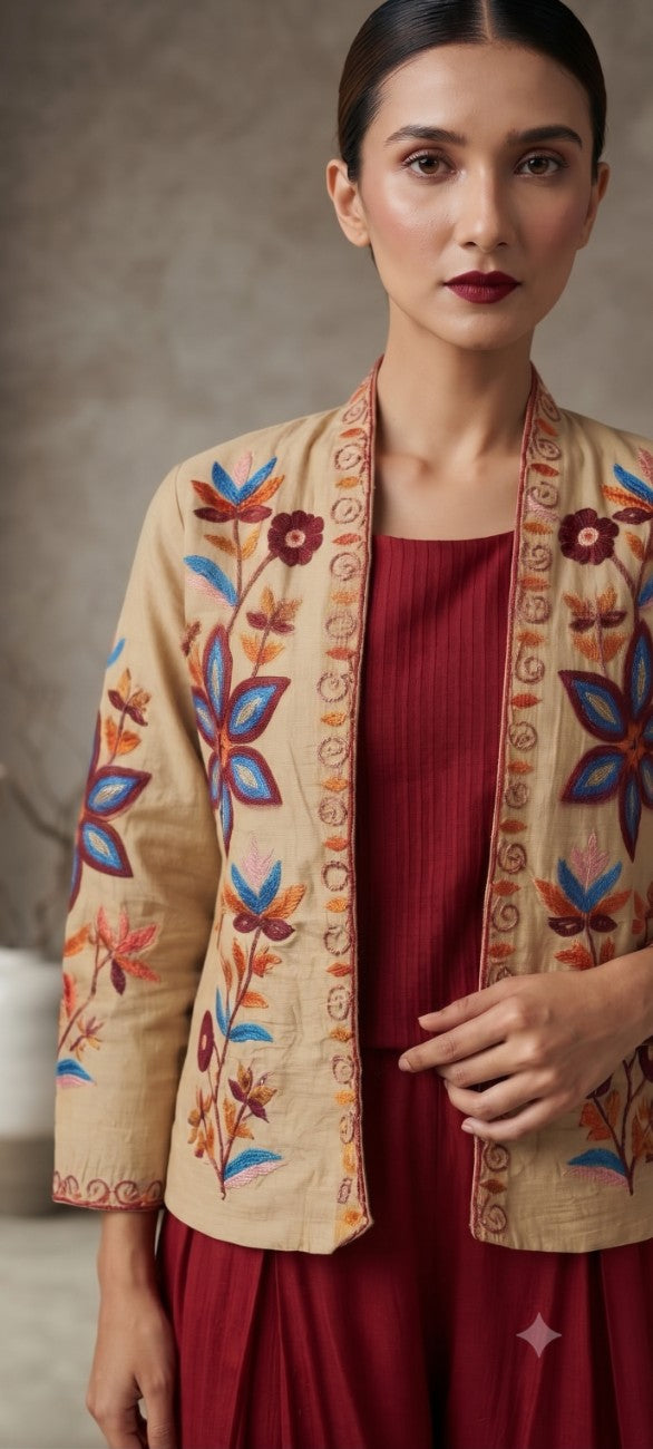 Women brown   Embroidered cord Set with Palazzo  & Matching Dupatta – Traditional Festive Ethnic Wear
