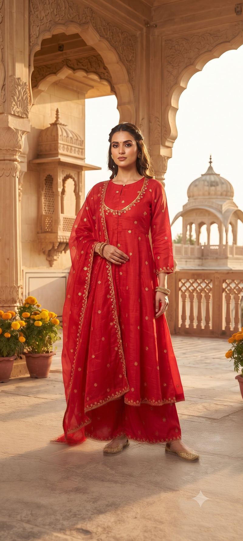 Women Ethnic Motifs Embroidered Regular Pure Silk Kurta with Palazzos & With Dupatta
