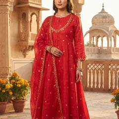 Women Ethnic Motifs Embroidered Regular Pure Silk Kurta with Palazzos & With Dupatta