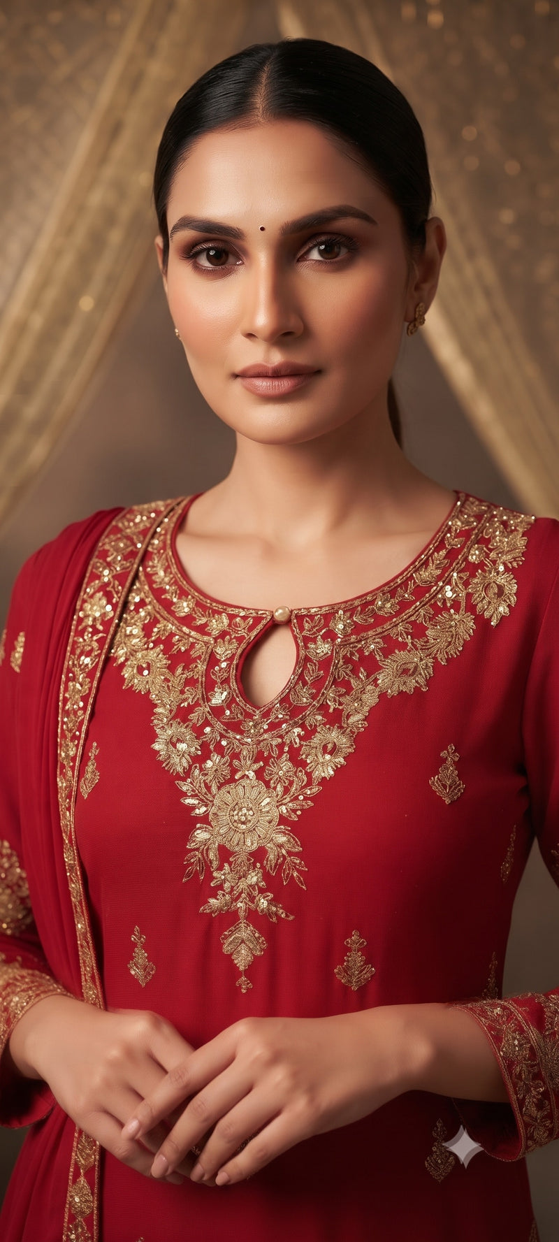 Women Ethnic Motifs Embroidered Regular Gotta Patti Kurta with Trousers & With Dupatta