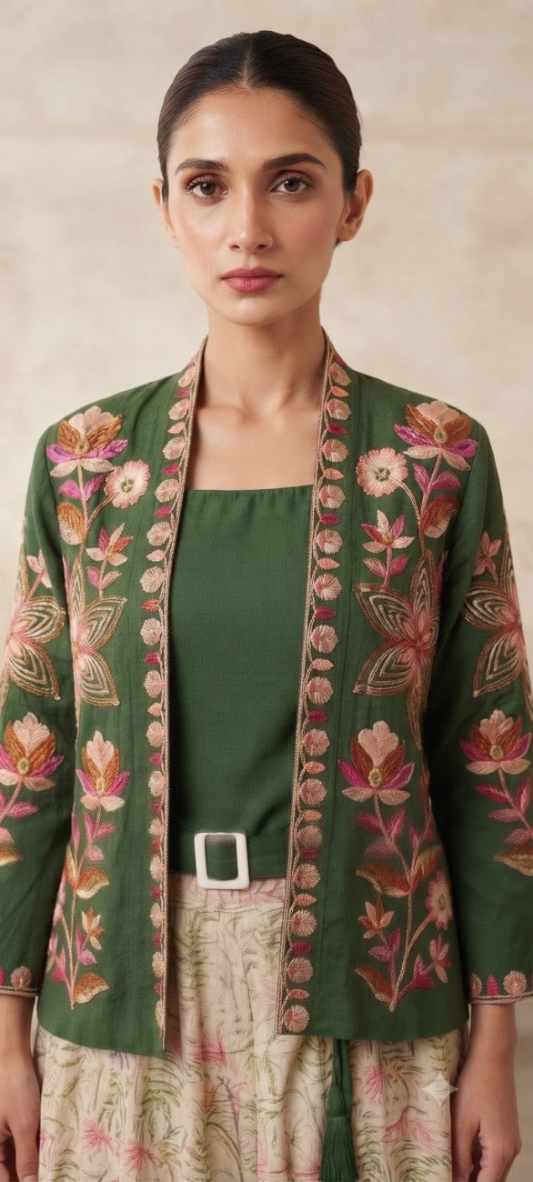 Women green   Embroidered cord  Set with Palazzo  & Matching Dupatta – Traditional Festive Ethnic Wear