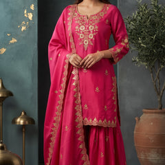 Women Ethnic Motifs Embroidered Regular Kurta with Sharara & With Dupatta
