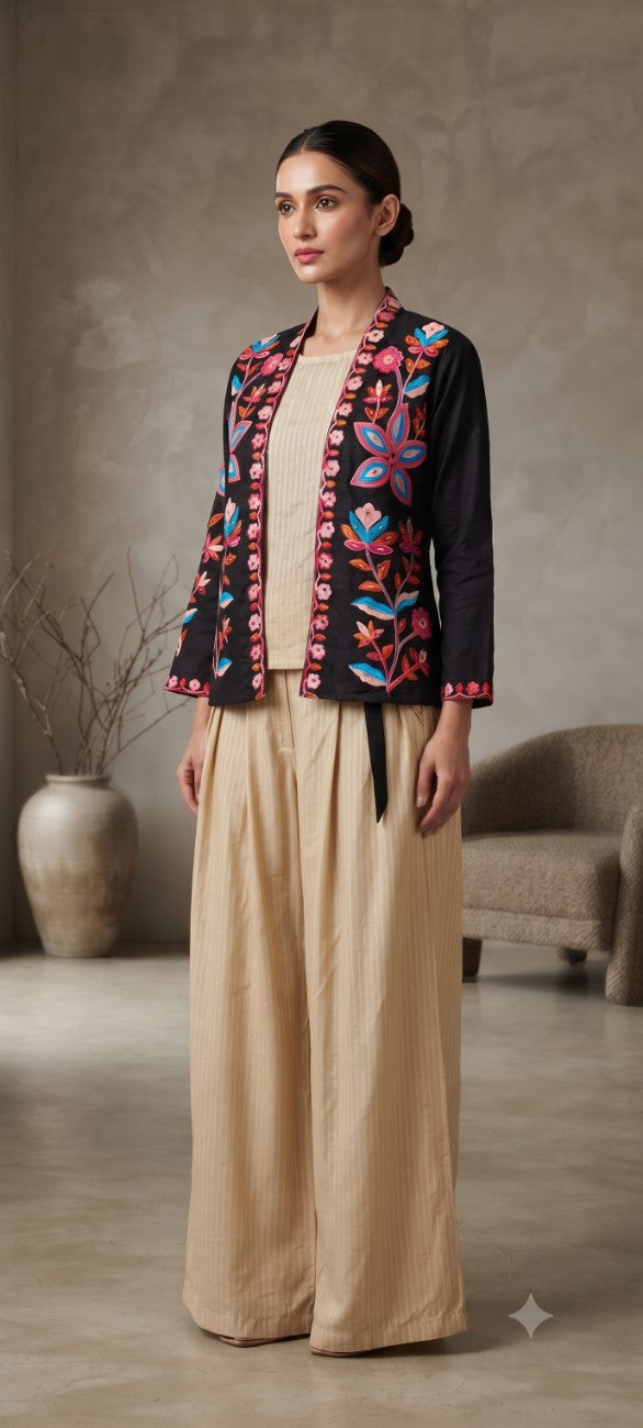 Women black  Embroidered cord  Set with Palazzo  & Matching Dupatta – Traditional Festive Ethnic Wear