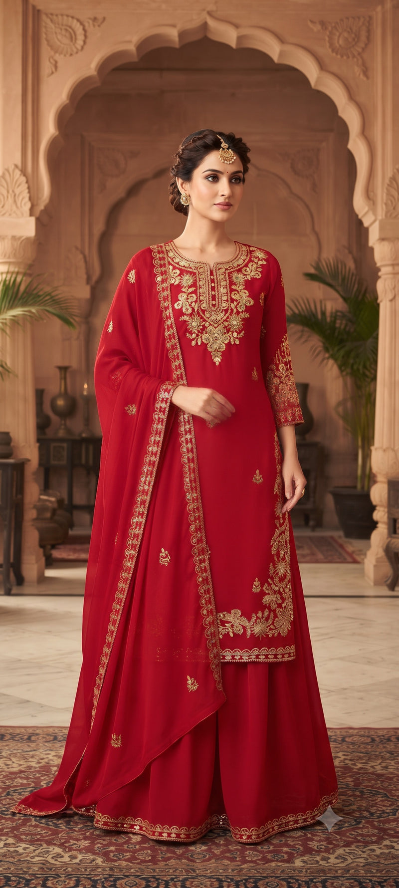 Women Ethnic Motifs Embroidered Regular Gotta Patti Kurta with Palazzos & With Dupatta
