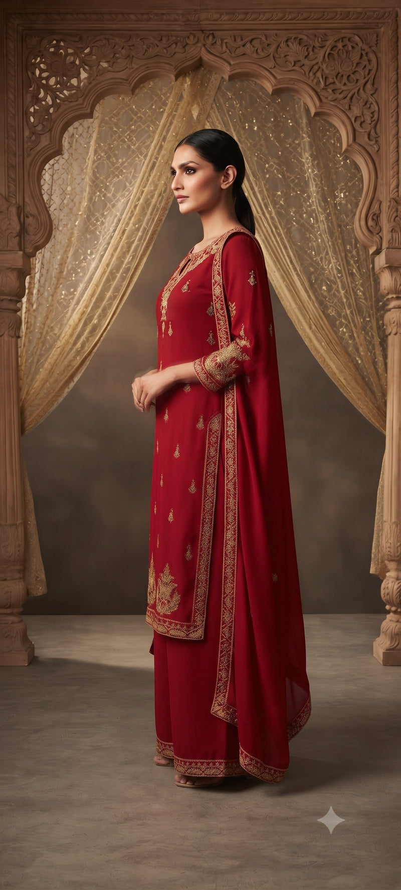 Women Ethnic Motifs Embroidered Regular Gotta Patti Kurta with Trousers & With Dupatta