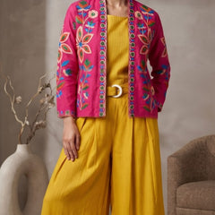 Women pink   Embroidered cord  Set with Palazzo  & Matching Dupatta – Traditional Festive Ethnic Wear