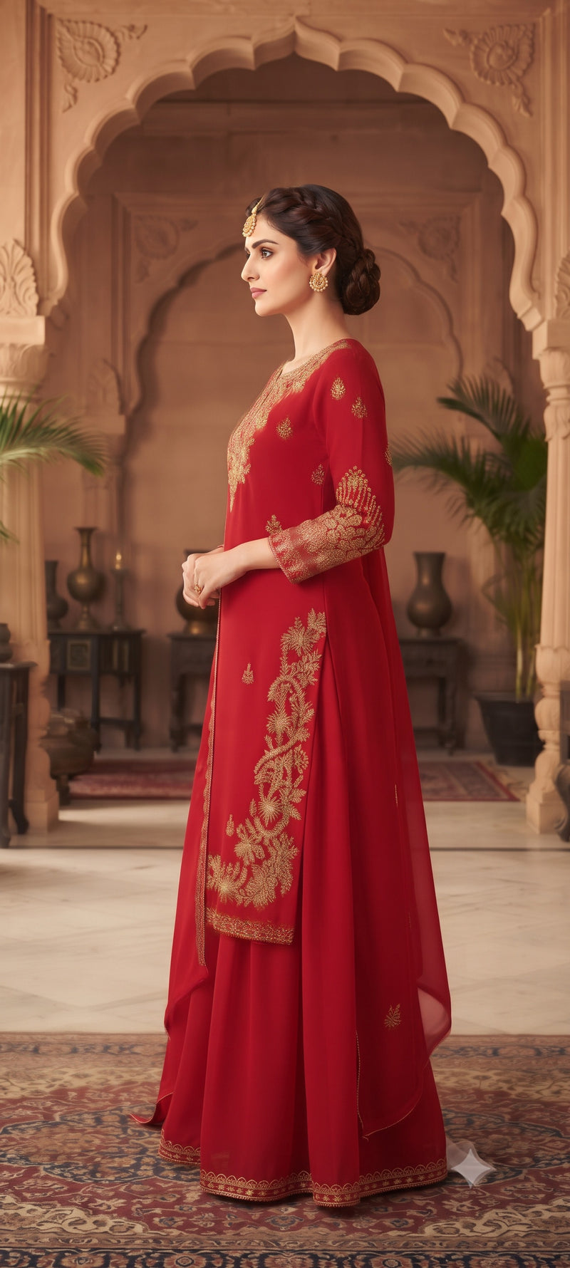 Women Ethnic Motifs Embroidered Regular Gotta Patti Kurta with Palazzos & With Dupatta