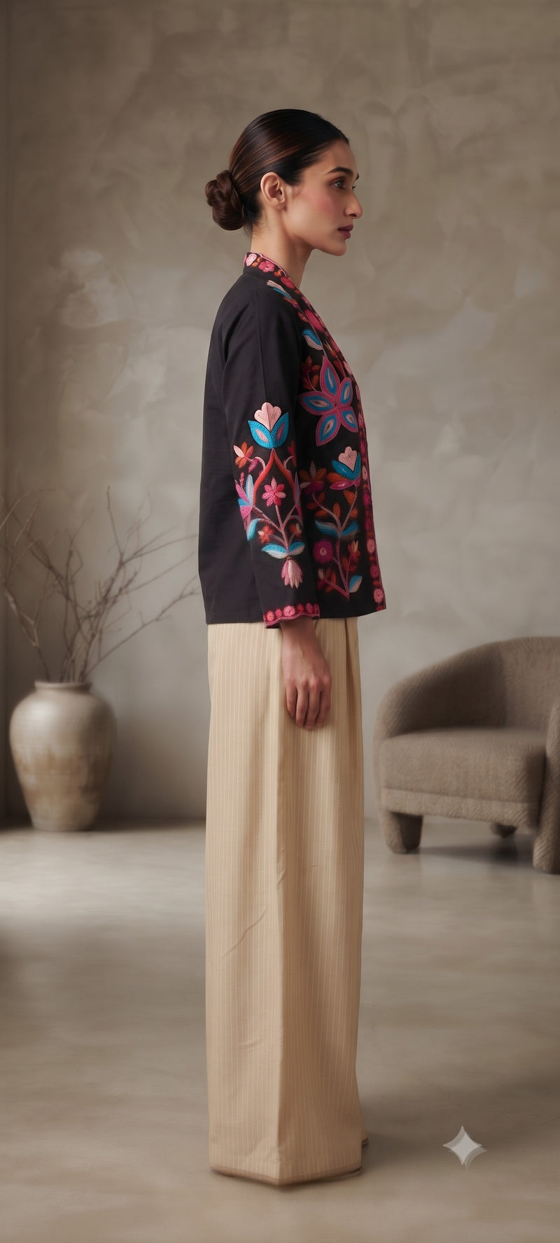 Women black  Embroidered cord  Set with Palazzo  & Matching Dupatta – Traditional Festive Ethnic Wear