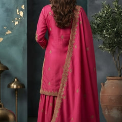 Women Ethnic Motifs Embroidered Regular Kurta with Sharara & With Dupatta