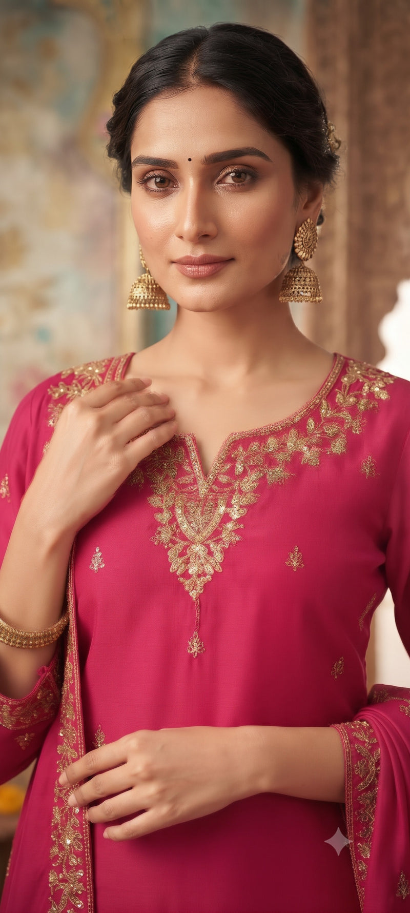 Women Ethnic Motifs Embroidered Regular Kurta with Palazzos & With Dupatta