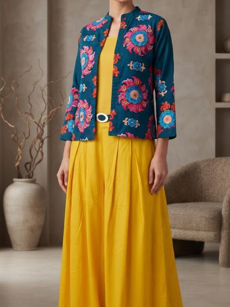 Women blue   Embroidered cord  Set with Palazzo  & Matching Dupatta – Traditional Festive Ethnic Wear