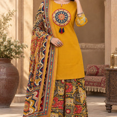 Women Yellow   Embroidered Kurta Set with Palazzo Pants & Matching Dupatta – Traditional Festive Ethnic Wear