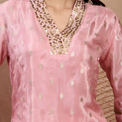 Blush Pink Silk Tunic Palazzo Set with V-Neck