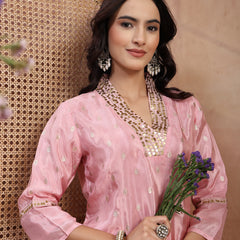 Blush Pink Silk Tunic Palazzo Set with V-Neck