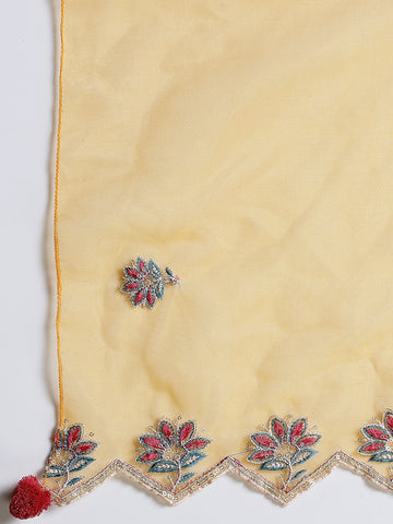 Women Mustard Color Embroidery Angrekha Kurta Pant With Dupatta Set