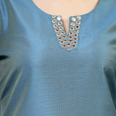 Women Blue Color Embroidery Kurta Pant With Dupatta Set