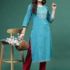 Women Embroidered Straight Kurtas