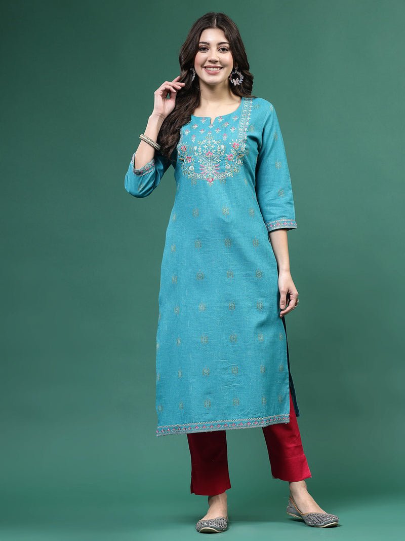 Women Embroidered Straight Kurtas