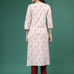 Women Off White Printed Straight Kurtas