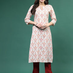 Women Off White Printed Straight Kurtas