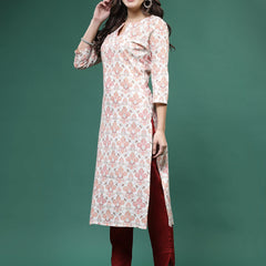 Women Off White Printed Straight Kurtas
