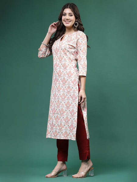 Women Off White Printed Straight Kurtas