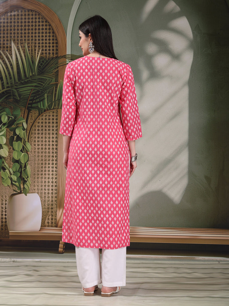 Women Floral Printed Festive Cotton Straight Kurta