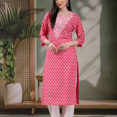 Women Floral Printed Festive Cotton Straight Kurta