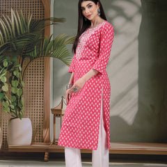 Women Floral Printed Festive Cotton Straight Kurta