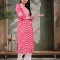 Women Floral Printed Festive Cotton Straight Kurta