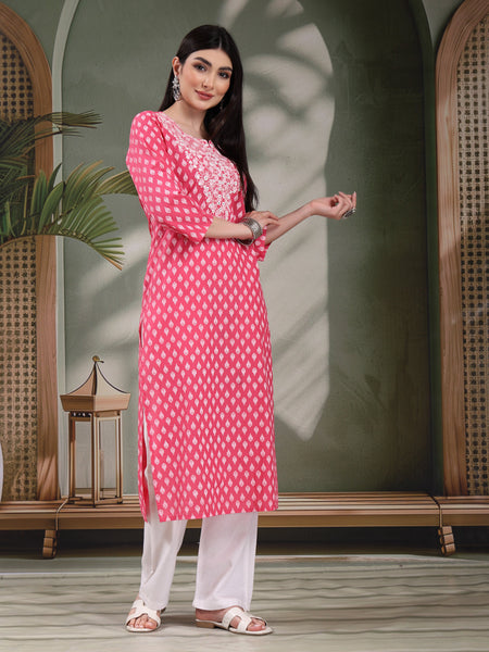 Women Floral Printed Festive Cotton Straight Kurta