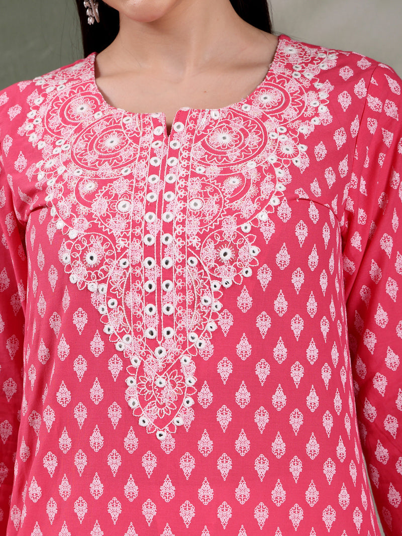 Women Floral Printed Festive Cotton Straight Kurta