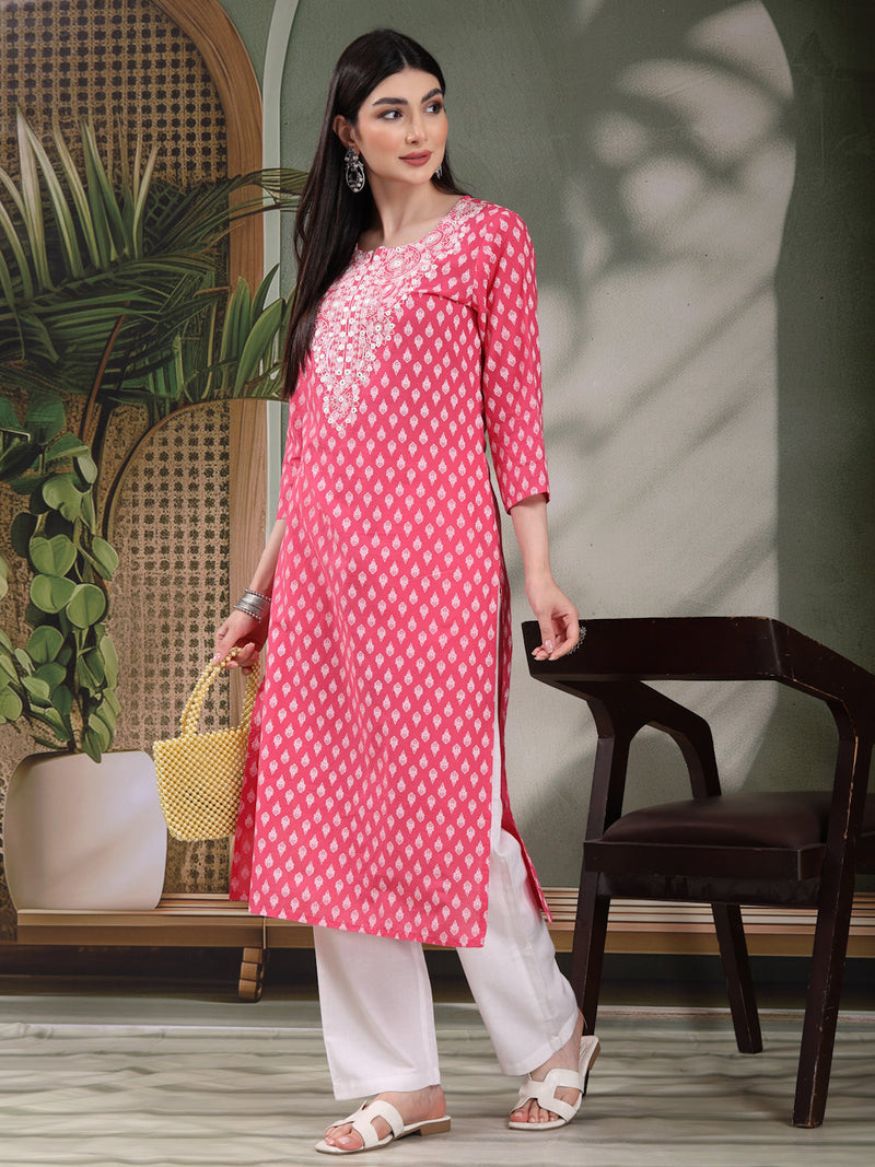 Women Floral Printed Festive Cotton Straight Kurta
