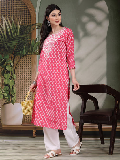 Graceful Pink Embroidered Kurti