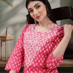 Women Floral Printed Festive Cotton Straight Kurta