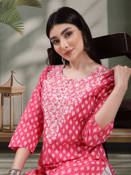 Women Floral Printed Festive Cotton Straight Kurta