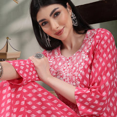 Women Floral Printed Festive Cotton Straight Kurta