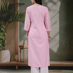 Women Floral Printed Thread Work Notch Neck Pure Cotton Straight Kurta