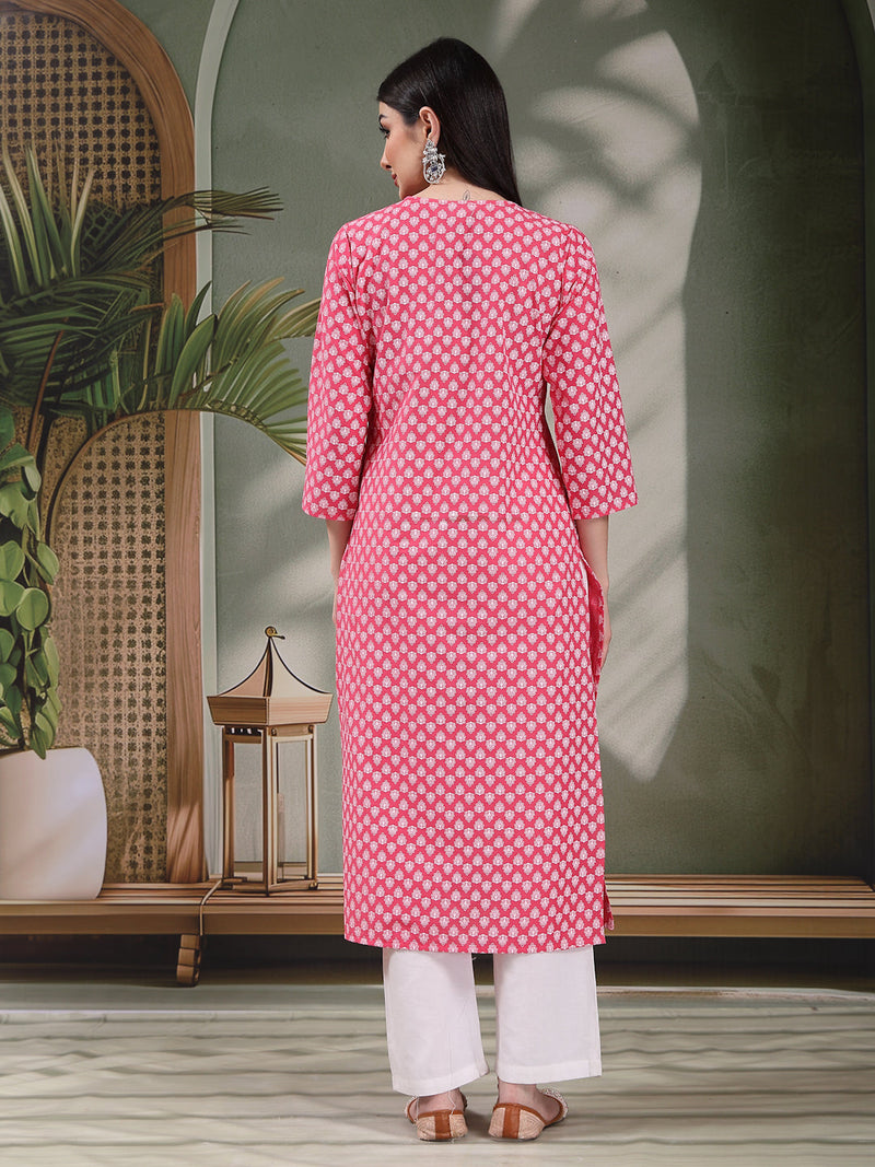 Women Floral Embroidered Festive Cotton Straight Kurtas