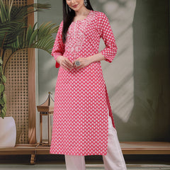 Women Floral Embroidered Festive Cotton Straight Kurtas