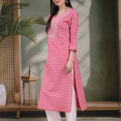 Women Floral Embroidered Festive Cotton Straight Kurtas