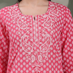 Women Floral Embroidered Festive Cotton Straight Kurtas