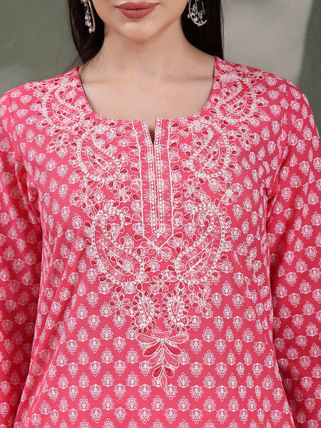 Women Floral Embroidered Festive Cotton Straight Kurtas