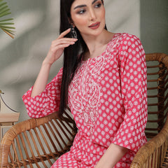 Women Floral Embroidered Festive Cotton Straight Kurtas