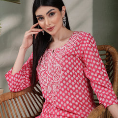 Women Floral Embroidered Festive Cotton Straight Kurtas