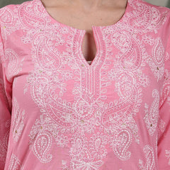 Women Paisly Embroidered Round Neck Straight Cotton Kurta